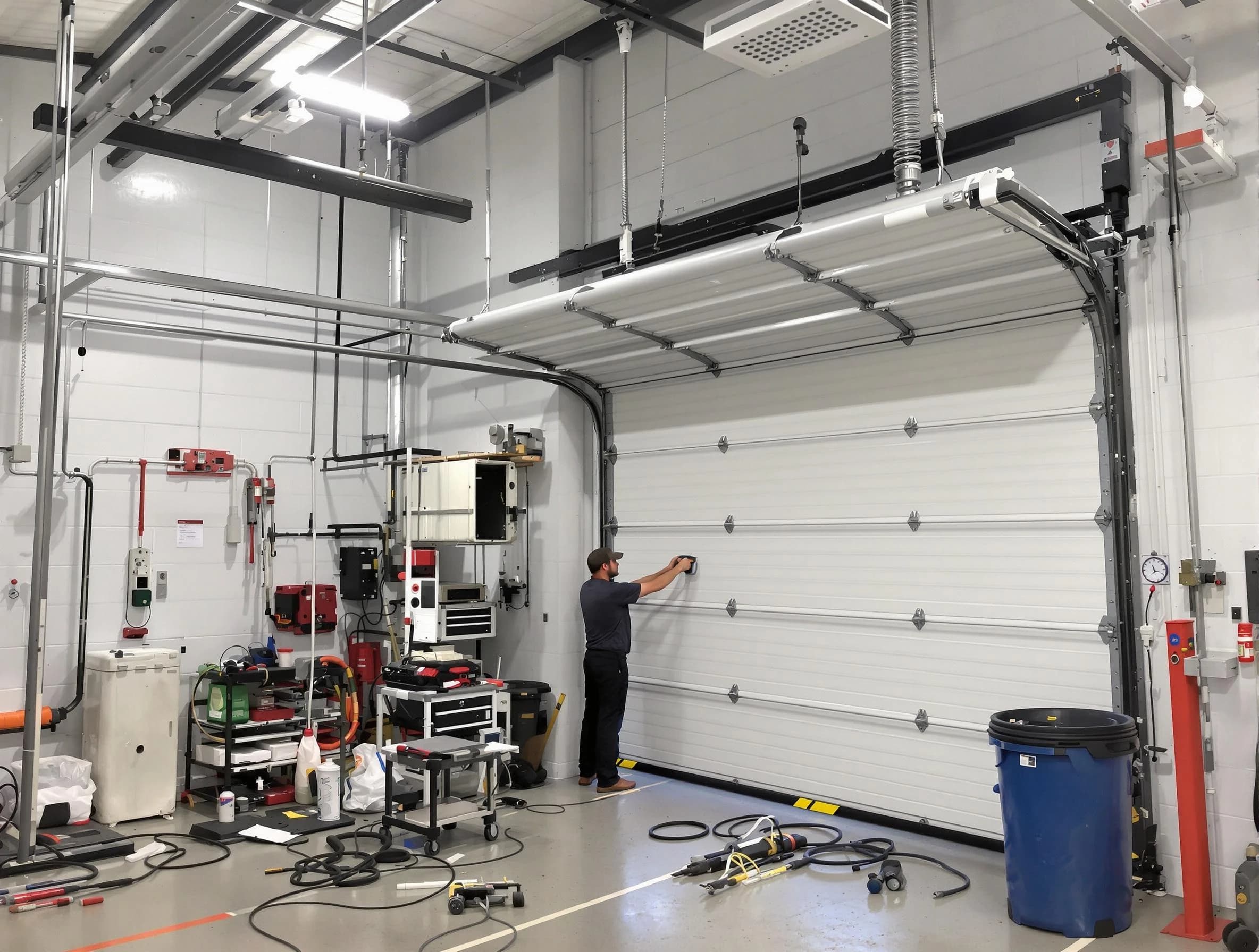 South Brunswick Garage Door Repair certified technician performing commercial door repair at a South Brunswick business facility