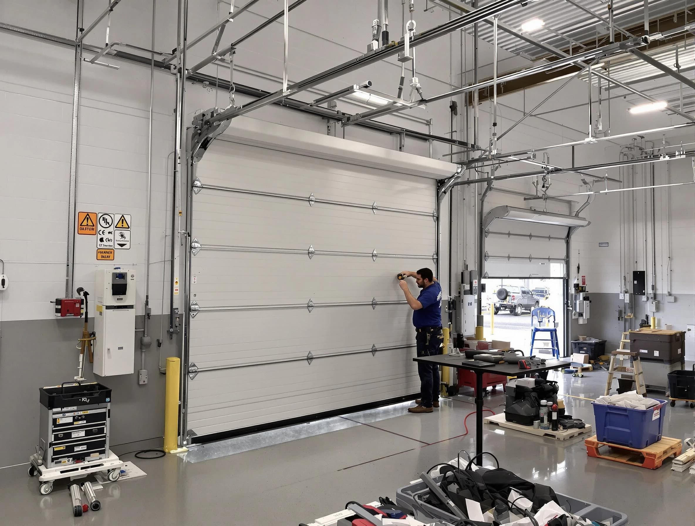 Commercial garage door repair being performed by South Brunswick Garage Door Repair expert in South Brunswick