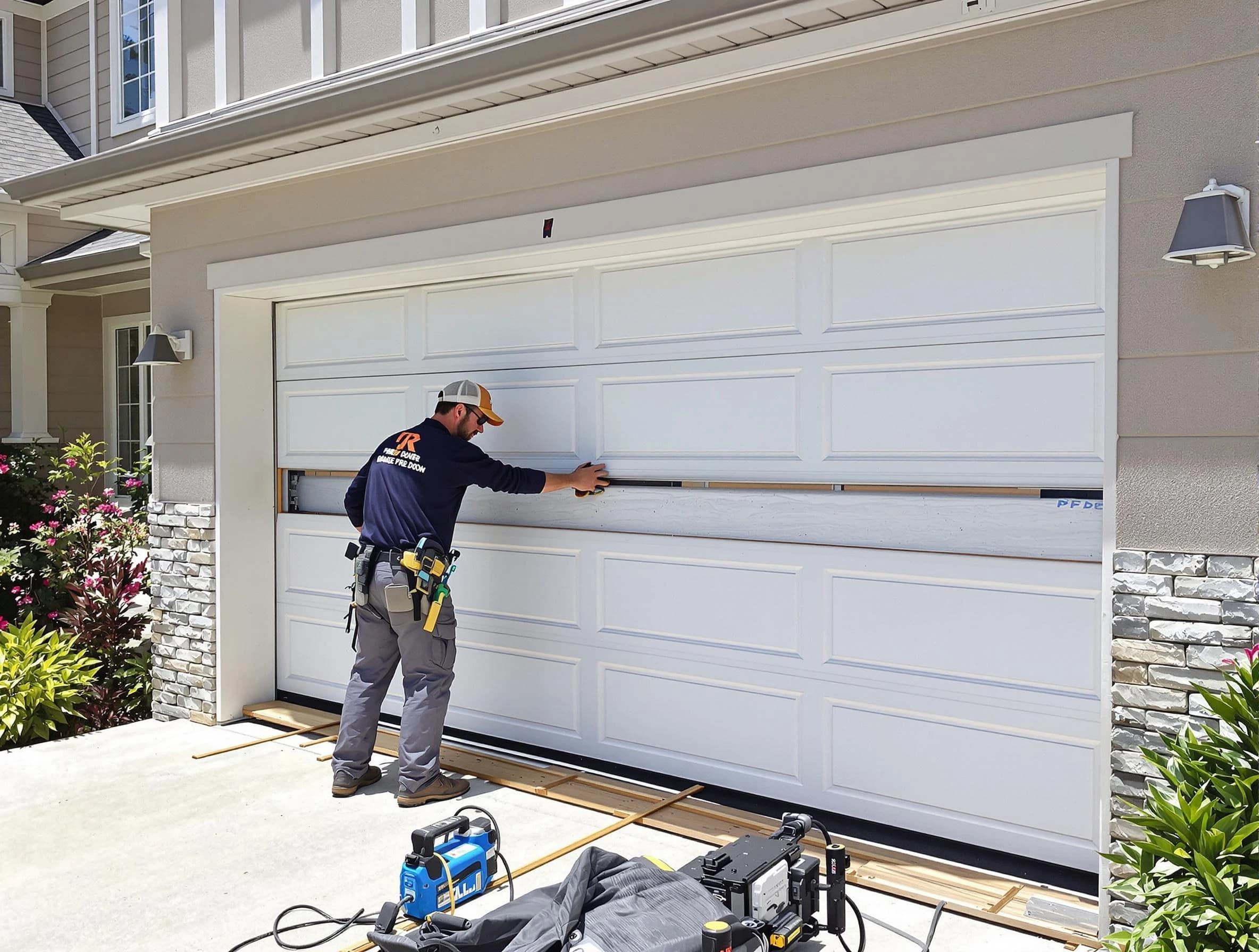 South Brunswick Garage Door Repair team performing complete garage door replacement at South Brunswick residence