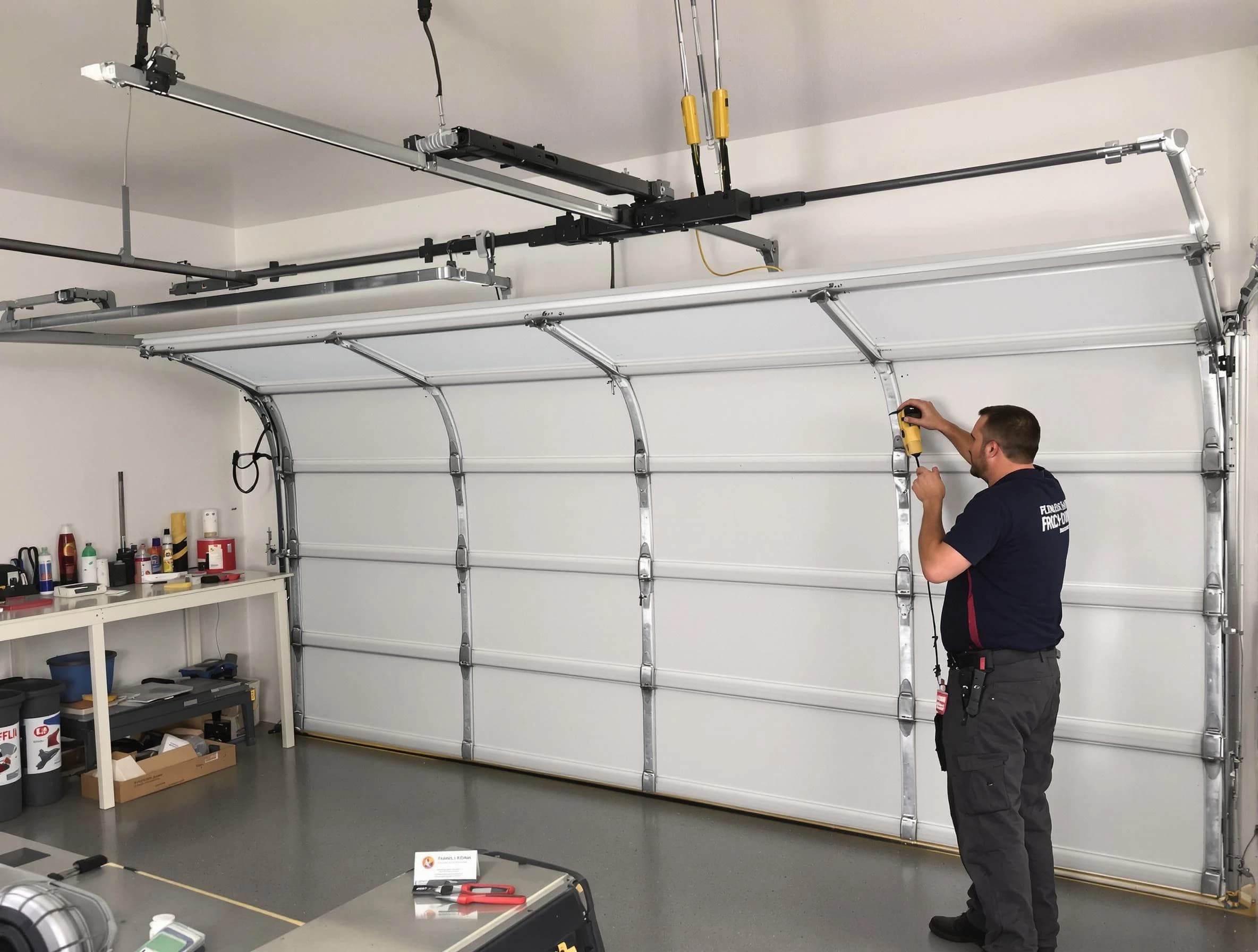 South Brunswick Garage Door Repair certified technician performing overhead door system repair in South Brunswick