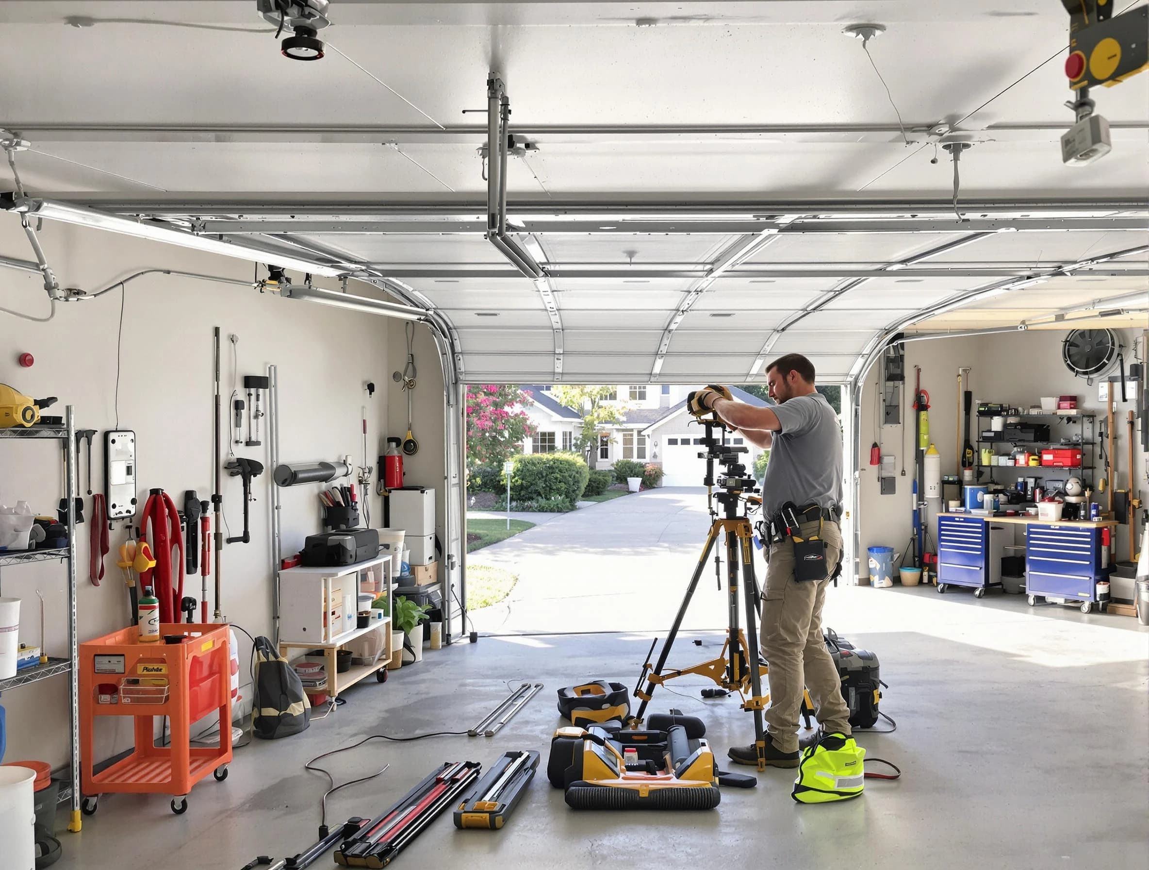 South Brunswick Garage Door Repair specialist performing laser-guided track alignment in South Brunswick